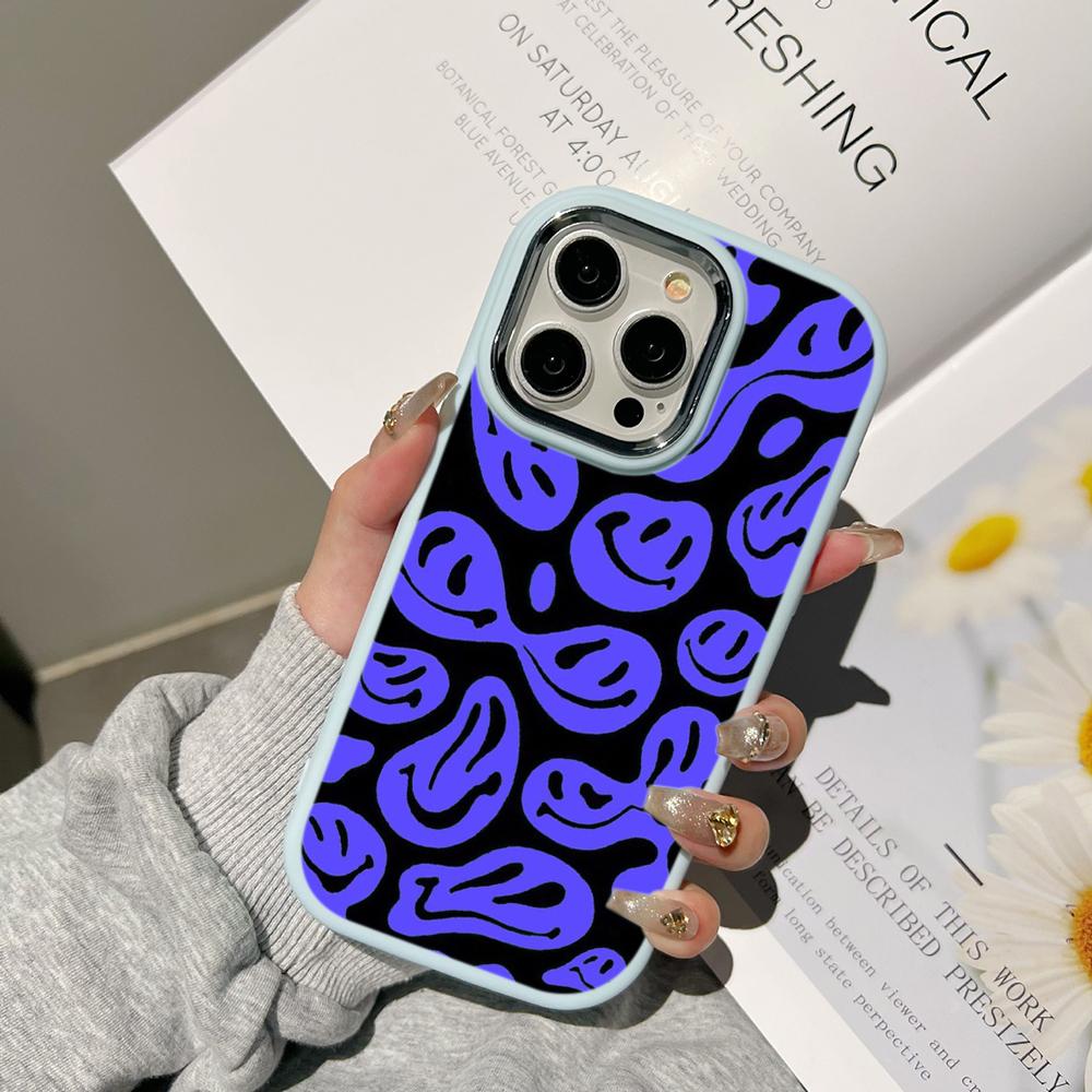 Ae88 Lovely Smiley Art Phone Cases for Samsung A13 A32 A53 A04e A54 S23 S24 Ultra Infinix Hot 40i Huawei P30 Pro Metal Camera Protective Back Cover