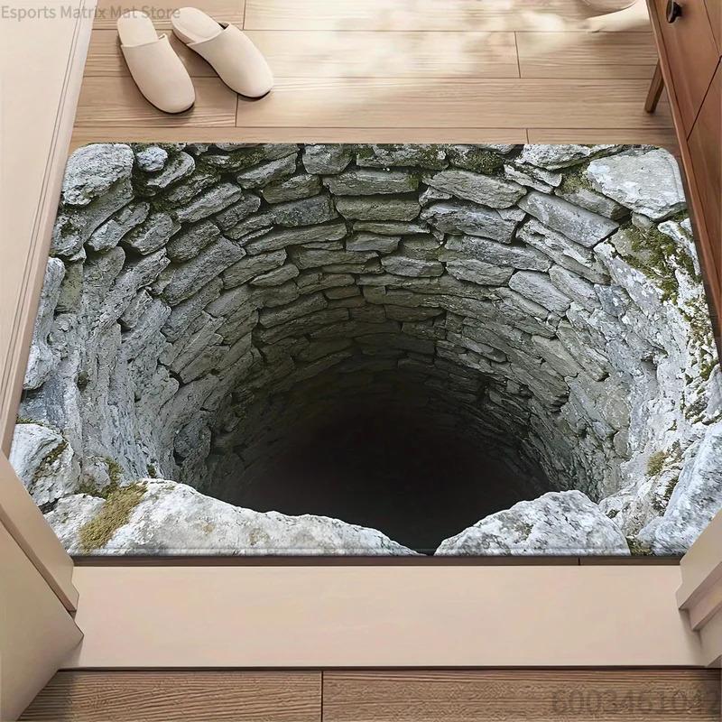 Tappetino da Porta Antiscivolo Illusione Ottica 3D Abisso Senza Fine Lavabile in Lavatrice per Bagno Camera da Letto Campeggio Yoga Tappetino da Pavimento Resistente
