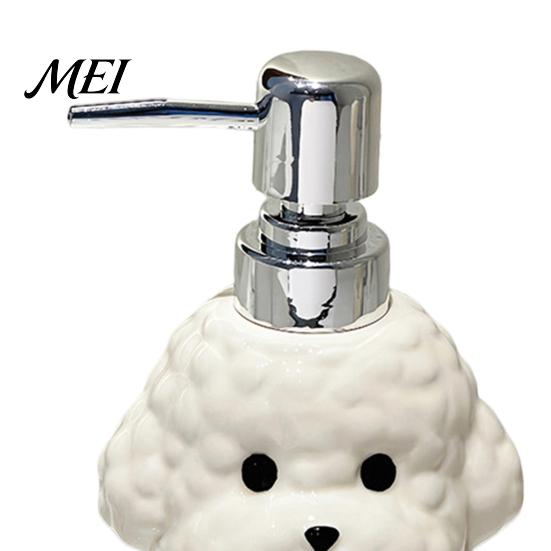Dispenser Sapone Liquido 400ML Cane in Ceramica con Pompa in Plastica, Forma di Cucciolo Contenitore Ricaricabile con Pompa per Lozione Liquida, Vuoto per Doccia