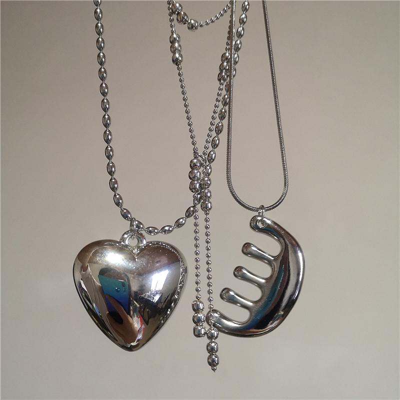New Korean Fashion Simple INS Style Comb Heart Metal Pendant Long Necklace For Women Charm Accessories 2025 Grunge Jewelry Gift