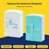 Mini Double Door Refrigerator Dollhouse Role-Playing Toy with Miniature Food Ornaments