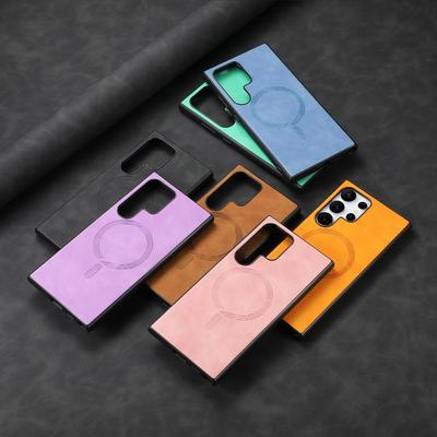Per Samsung S24 Ultra S23 FE A55 A54 A35 A34 A25 A15 A14 5G Custodia in Pelle Vintage di Lusso per Custodia Rigida Antiurto MagSafe per Telefono