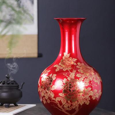 Vasi Rossi in Ceramica di Porcellana Jingdezhen: Ornamenti Floreali in Stile Cinese per l'Arredamento della Casa