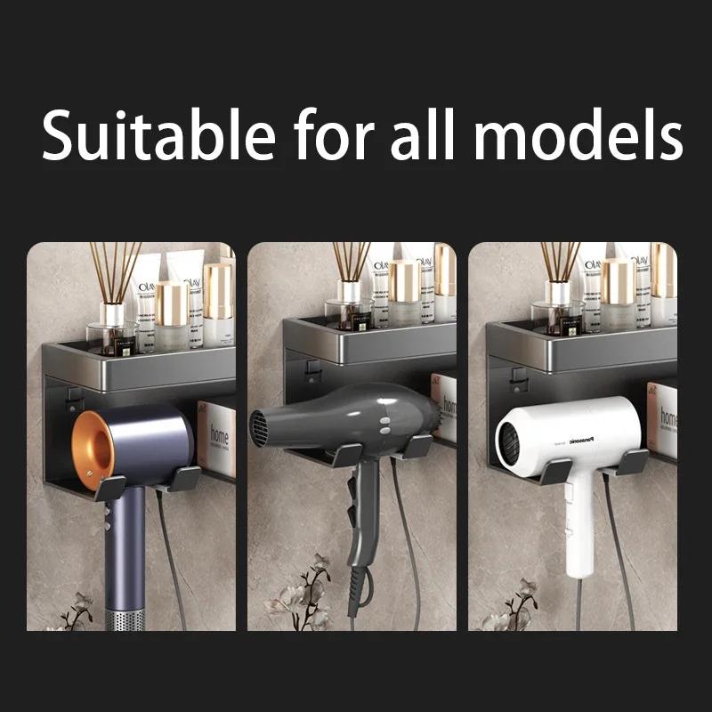 Bathroom Shelf Makeup Storage Organizer Carbon Steel Hair Dryer Holder Bathroom Accessories Wall Shelf with Cup Hook