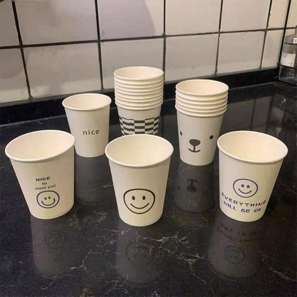 Simple Style Paper Cups, Thickened Office Home Commercial Drinkware,Anti-Slip Anti-Leak 250ML, for Family Dinner Outdoor Camping
