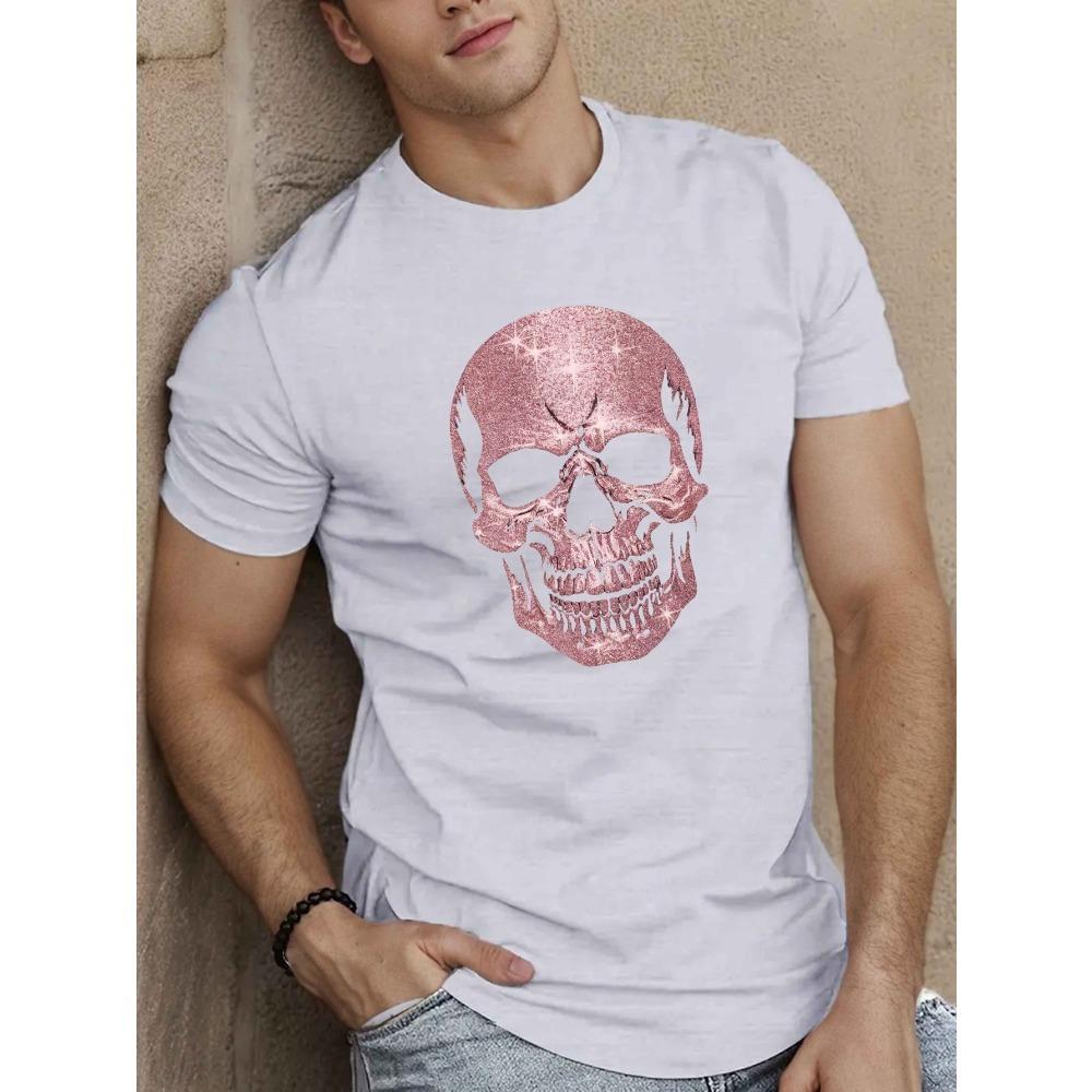 European sizes Men's Short-Sleeve Summer T-Shirt Featuring a Sparkling Skull Design