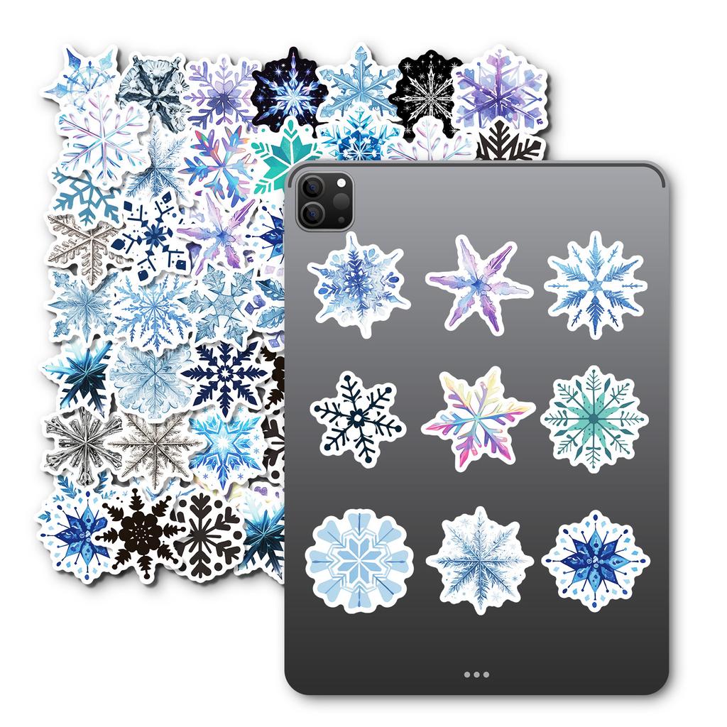 50Pcs Light Color Snowflake Stickers – Waterproof Christmas Decals for Notebook, Electric Bike