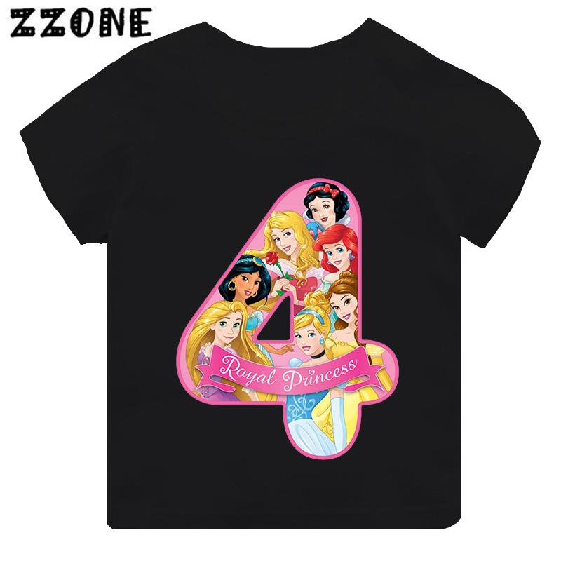 Different Princess Cinderella Number Print Girls Clothes 1 2 3 4 5 6 7 8 9 Years Birthday Kids Tshirt Baby Boys Children T-Shirt