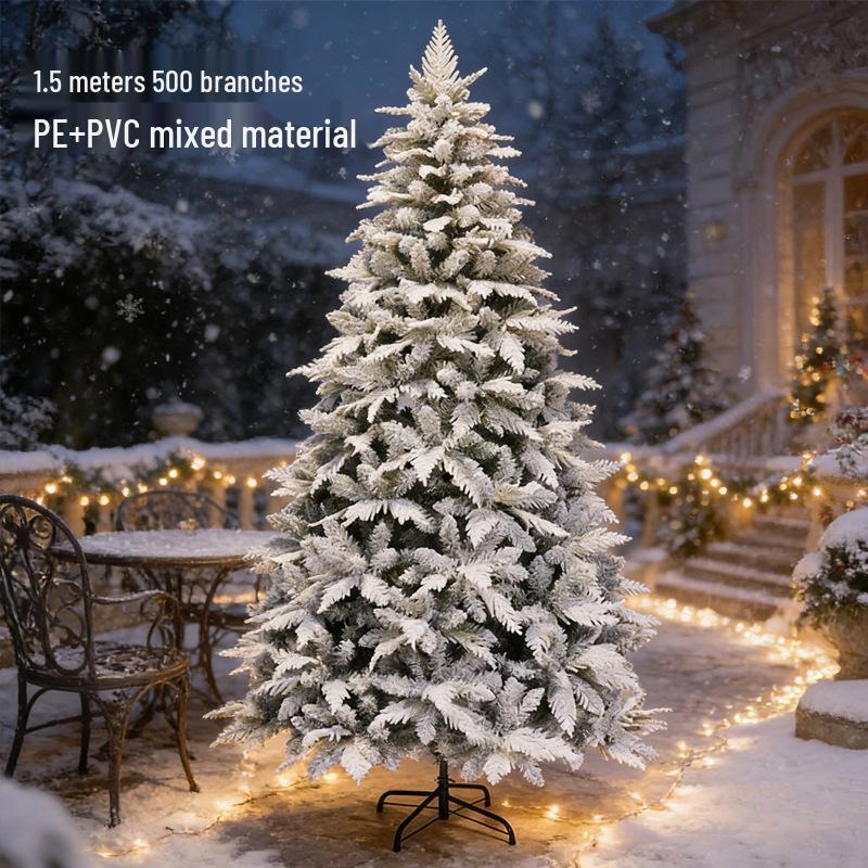 Snow White Luxury Flocked Christmas Tree with Dense PE Ornaments
