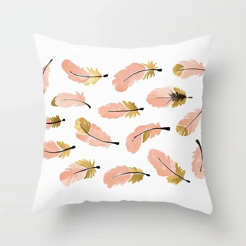 Hot Pink Roses Swan Feathers Geometric Cushion Cover Modern Fashion Nordic Simple Pillowcase Home Decor Sofa Throw Pillows Cover