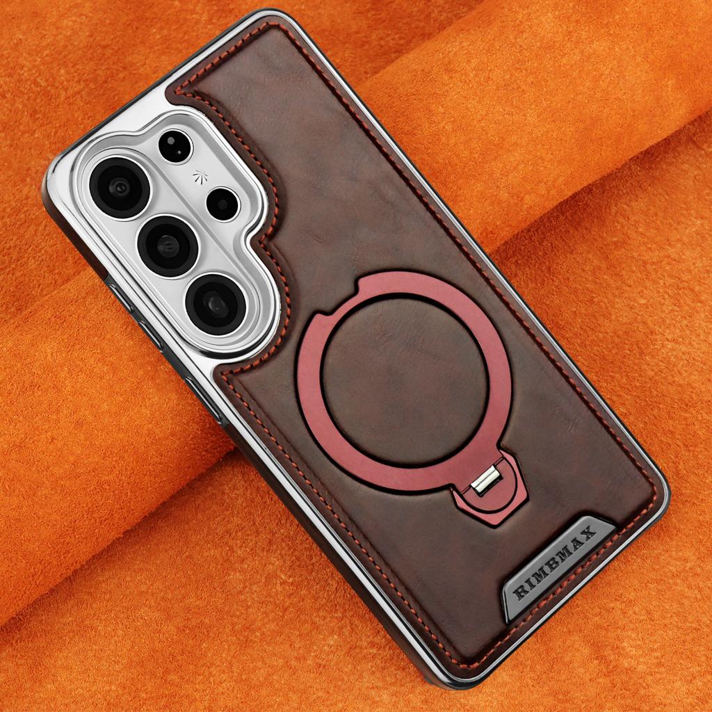 High End Leather Phone Case, for Samsung S26 Ultra S26 Plus S26 Edge 360 ° Rotating Magnetic Bracket Anti Drop Protective Cover