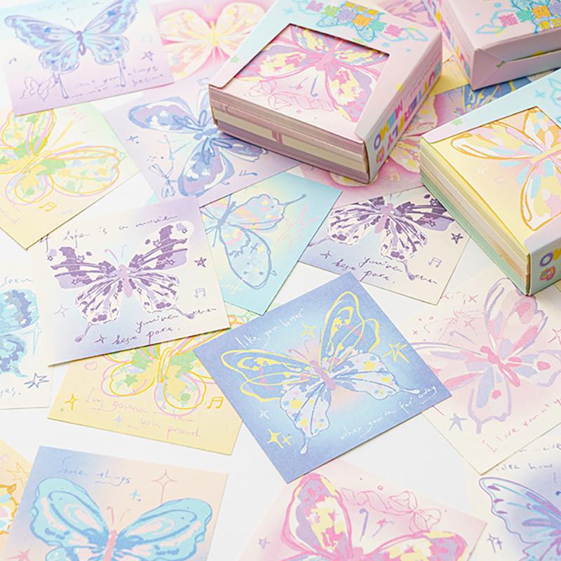 200 Pcs Hand Drawn Butterfly Sticky Notes, Pink Butterfly Origami, Handmade Non-sticky Colored Paper, Square Folded Paper Gifts
