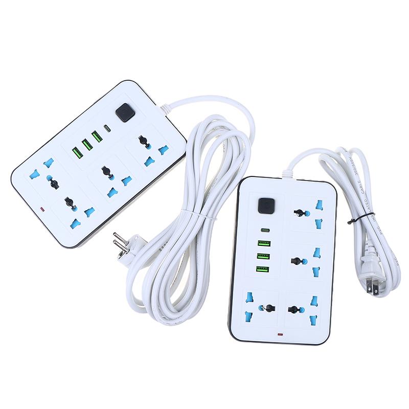 New EU US Plug 2/3Pin Power Strip 1 TypeC 3 USB Port 4 Way Outlet 2/3/5M Extension Power Socket Charge Electrical Socket
