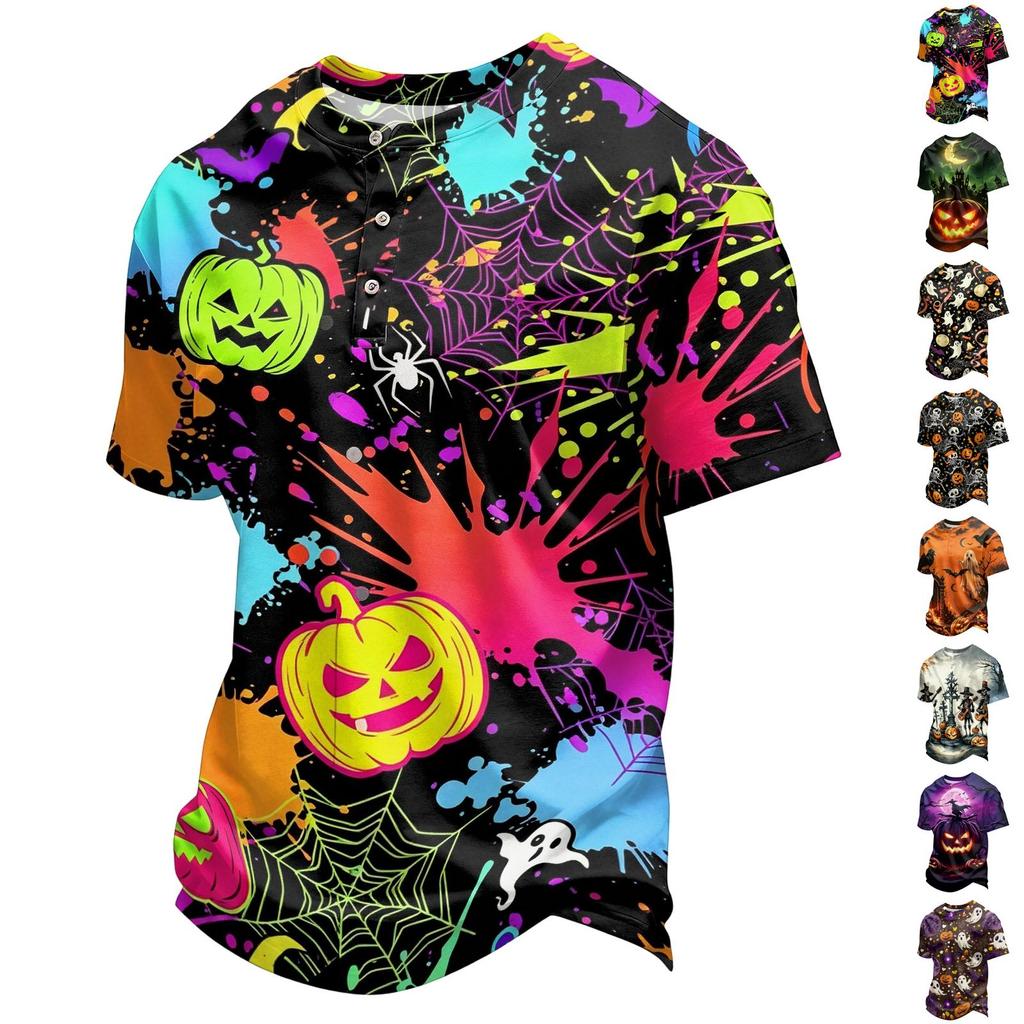 Men's Quick-Dry Halloween T-Shirt with Neck and Short Sleeve