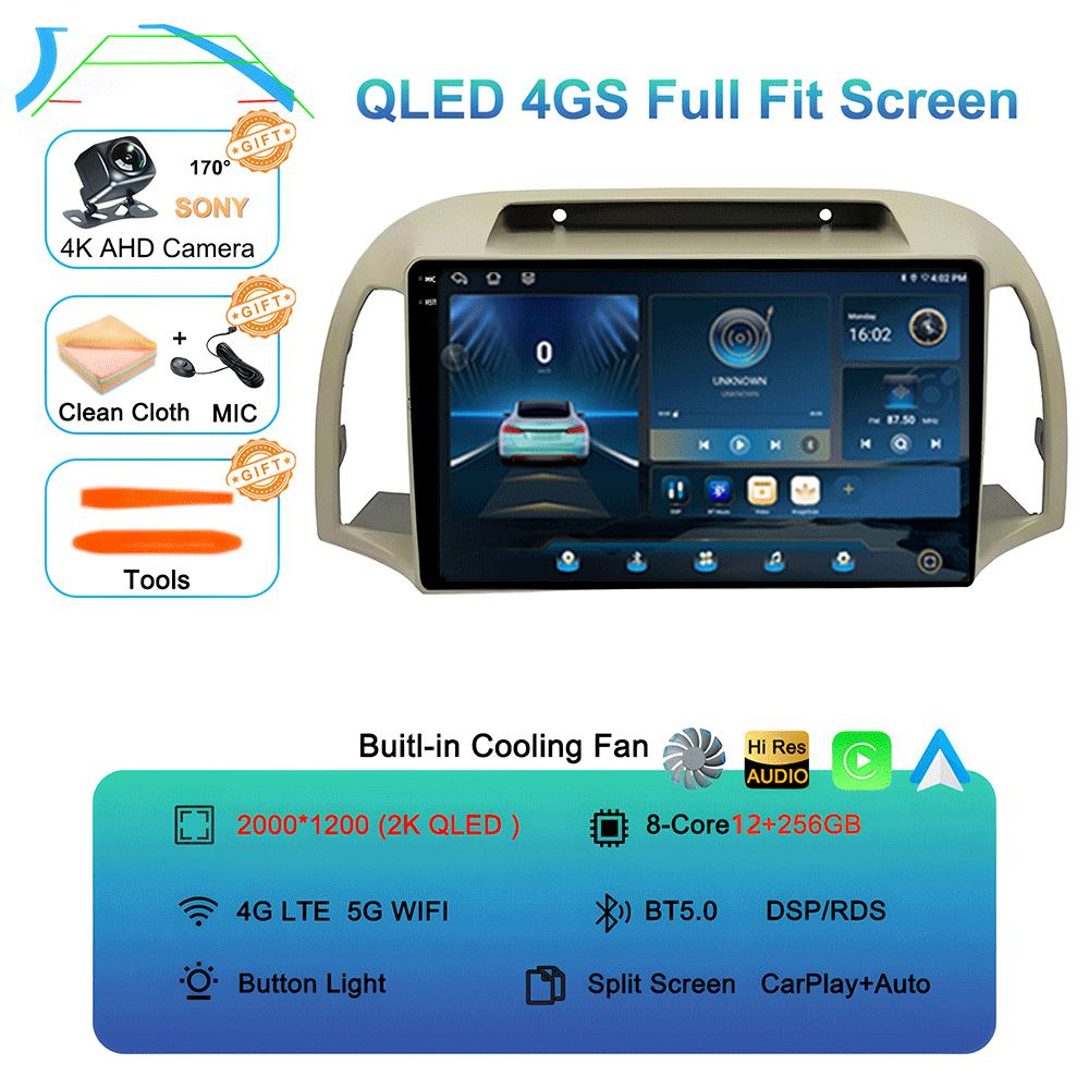 Android 14 Carplay WIFI+4G For Nissan March Micra K12 2002 2003 2004-2010 Car Radio Multimedia Player GPS Stereo 2din Head Unit