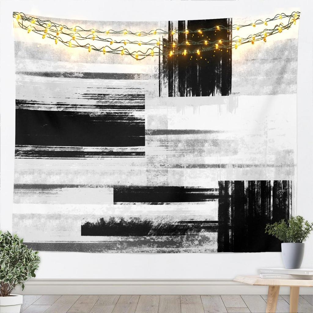 Black Black White Tapestry Kids Abstract Art Design Wall Art for womem Modern Geometric Wall Hanging Blanket Breathable Soft