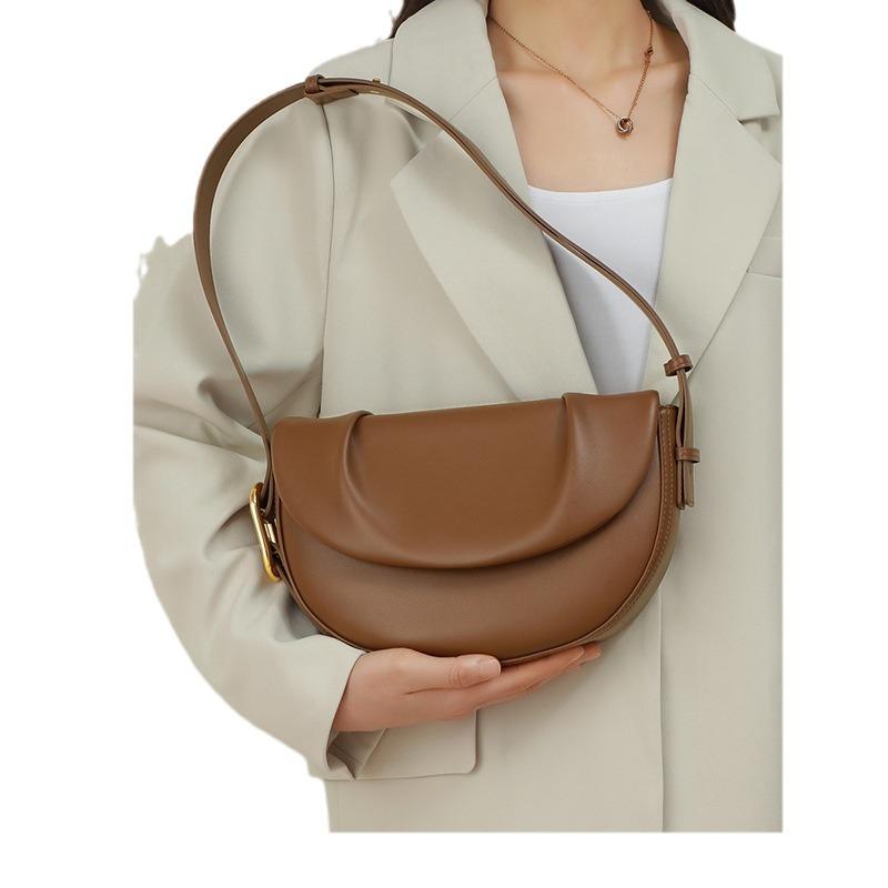 Genuine Leather Spring and Summer Versatile Single-shoulder Bag Niche Crossbody Bag Pleated Underarm Saddle Bag