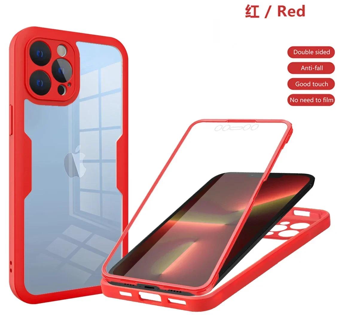 

Чехол из жидкого силикона с полной защитой на 360 градусов для iPhone 16 16E 15 14 13 12 11 Pro Max X XR SE Plus Противоударный чехол Защитная пленка для экрана for iPhone 15Pro Max красный