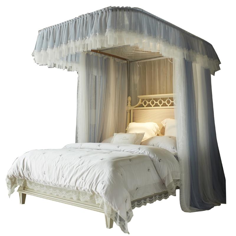 U-shaped Double-Layer Gauze Rail Mosquito Net with Three Doors 180cm x 200cm
