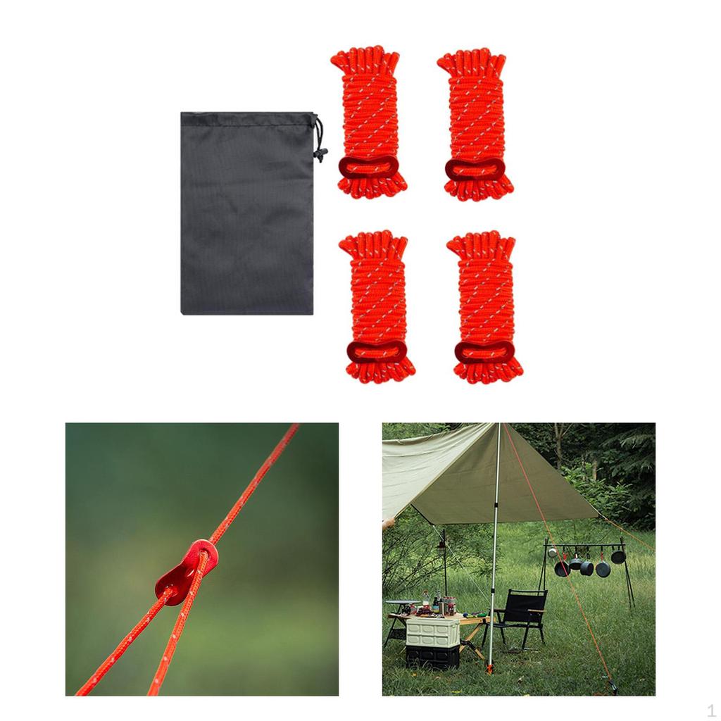 4 Pieces Reflective Guy Lines Climbing Ropes Heavy Duty with Storage Bag Camp Tent Cords for
