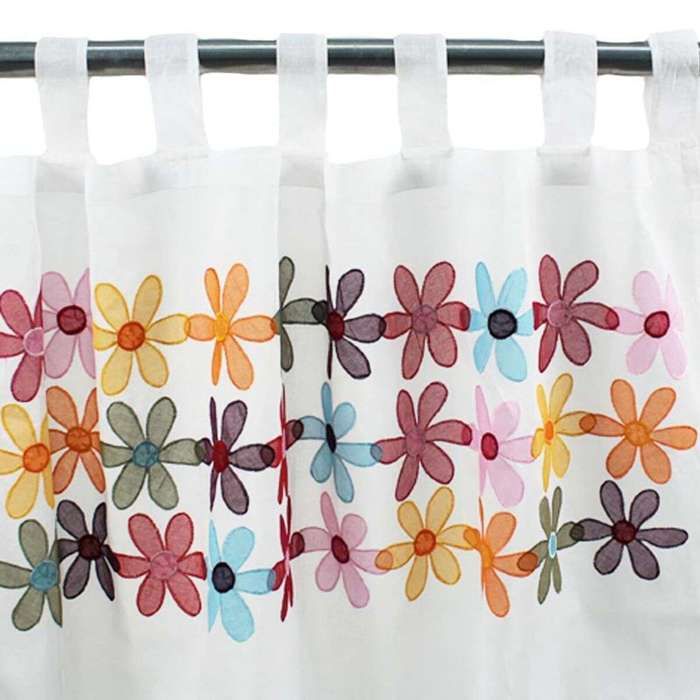 Tenda a pannello con passanti fiori multicolori bianco 110x250