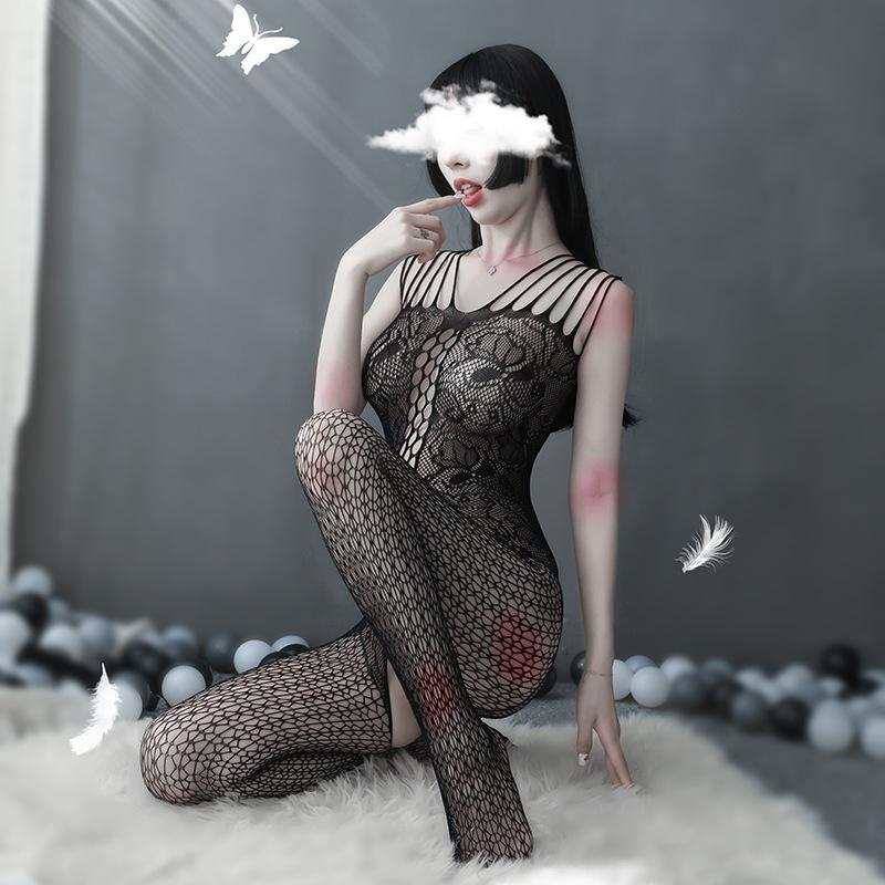 Sex underwear spider web chest hanging sexy one-piece jacquard mesh open crotch pajamas
