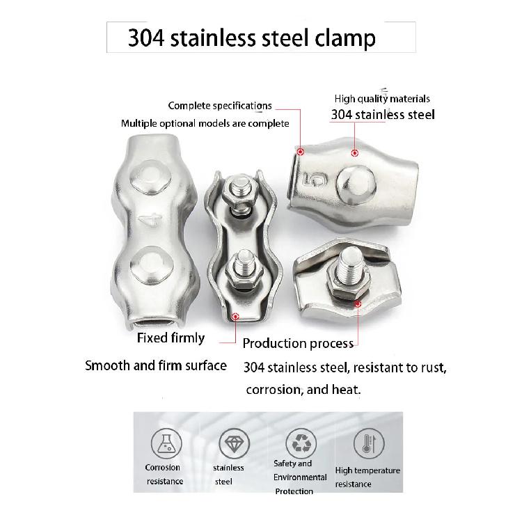 2PCS 304 Stainless Steel Wire Rope Clamp Single/Double Clamp Wire Rope Cable Clamp Size M2-M8