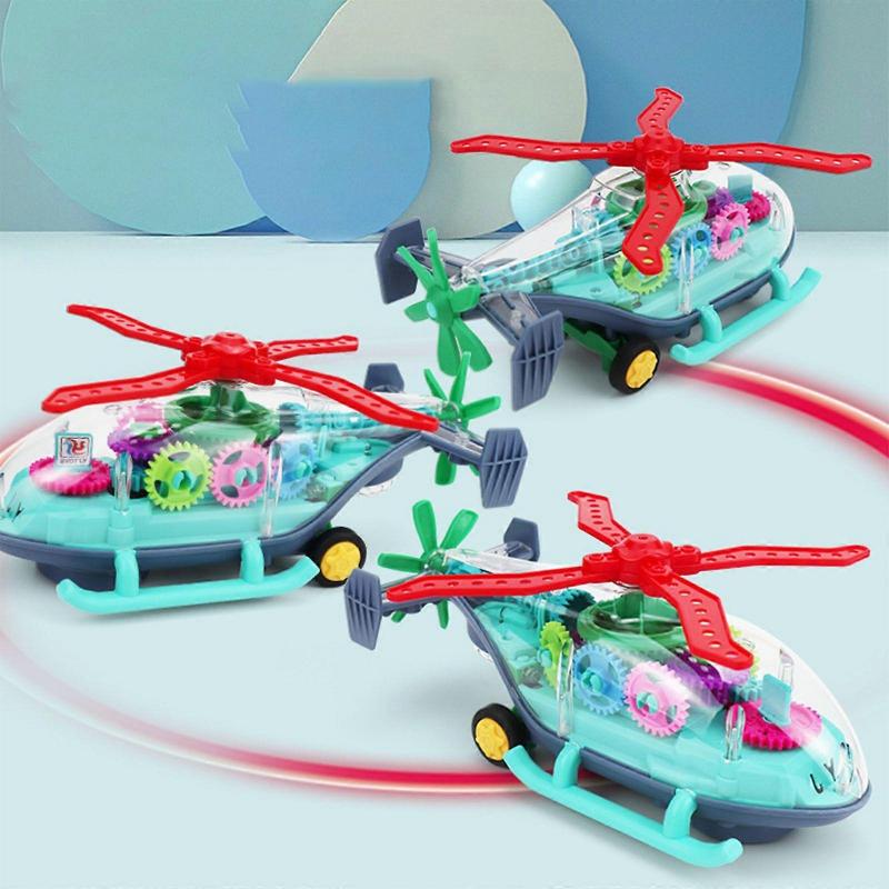 Universal Transparent Gear Toy Car Music Luminous Helicopter Children Boys Toy Playsets