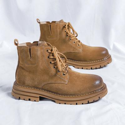 Herren Retro Schuhe High Top Winterstiefel Dicke Sohle Rutschfest Plüsch Warm Lässige Schneestiefel Leder Schnürschuhe Big Head Tooling Stiefel