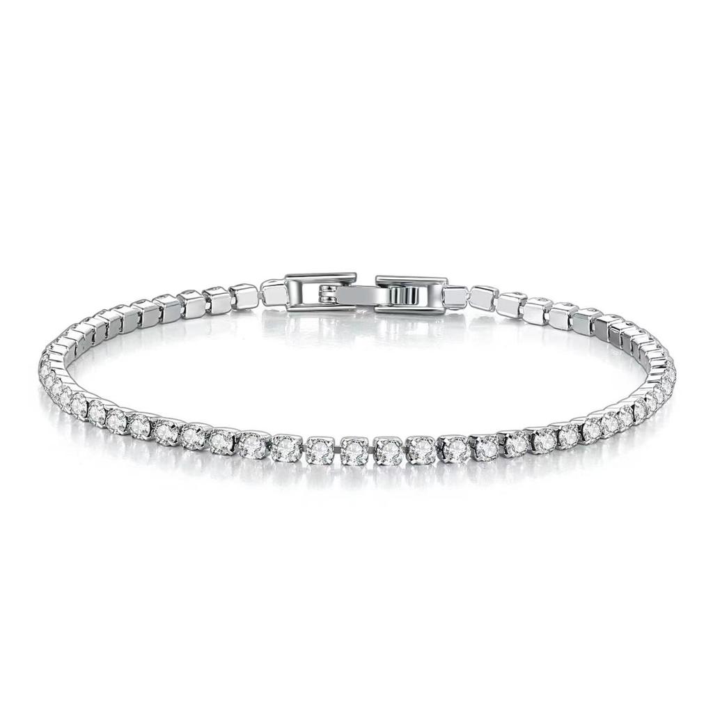 2pcs Simple And Stylish Fully Inlaid Micro-inlaid Water Diamond 3mm Cubic Zirconia Classic Tennis Bracelet