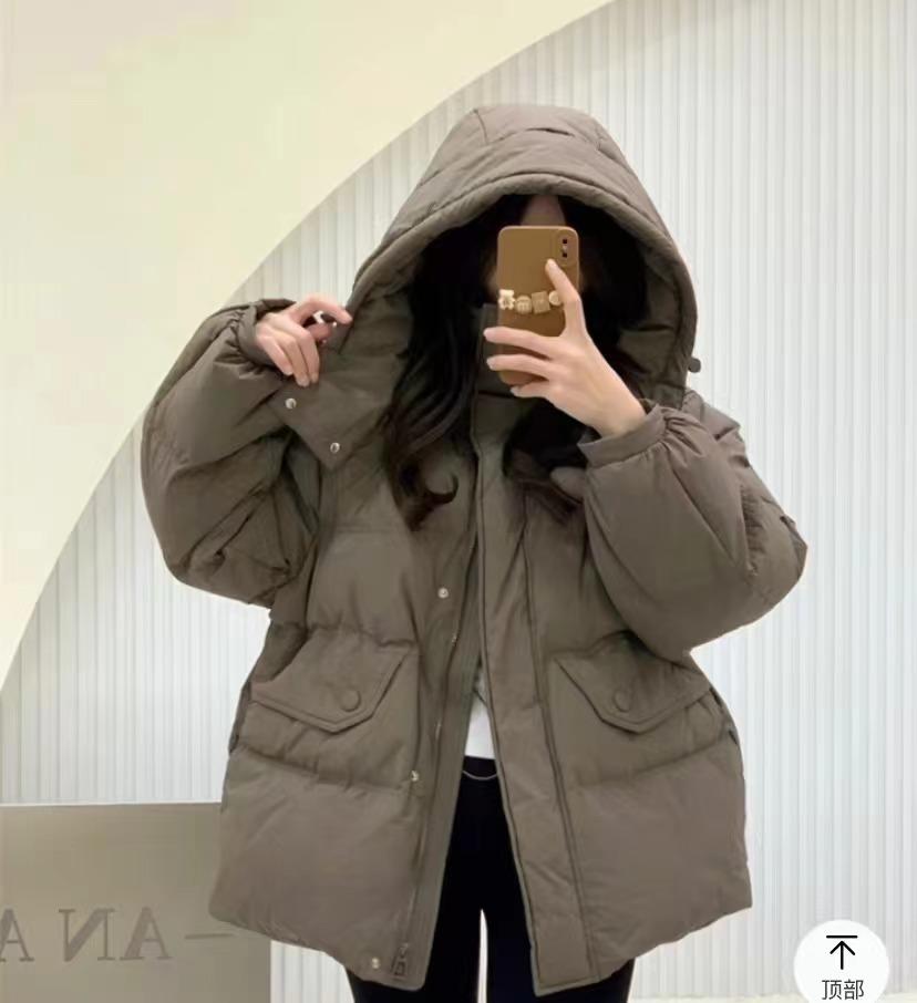 New counter high-end winter clothing hooded waist down jacket women's medium and long casual loose thickened white duck down
