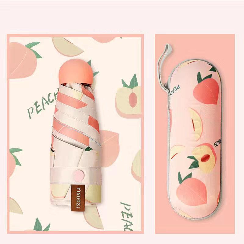 Cute Mini Five-Fold Umbrella Fruit Capsule Sun Womens Umbrella Sun Protection Uv Protection Sunshade Folding Sun Parasol
