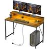 120cm Computer Desk with LED Lights and Power Outlets, Gaming Desk with Monitor Stand, Computer Table with Remote for Home Office Study, Rustic Brown