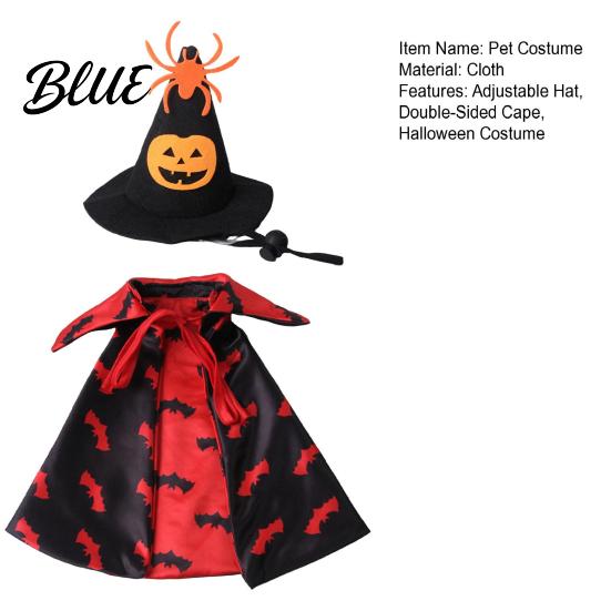 Dog Halloween Outfit 1 Set Pet Costume Spider Pumpkin Wizard Hat And Medium Costume Double-Sided Bat Print Cape Holiday Party for Cats Dogs