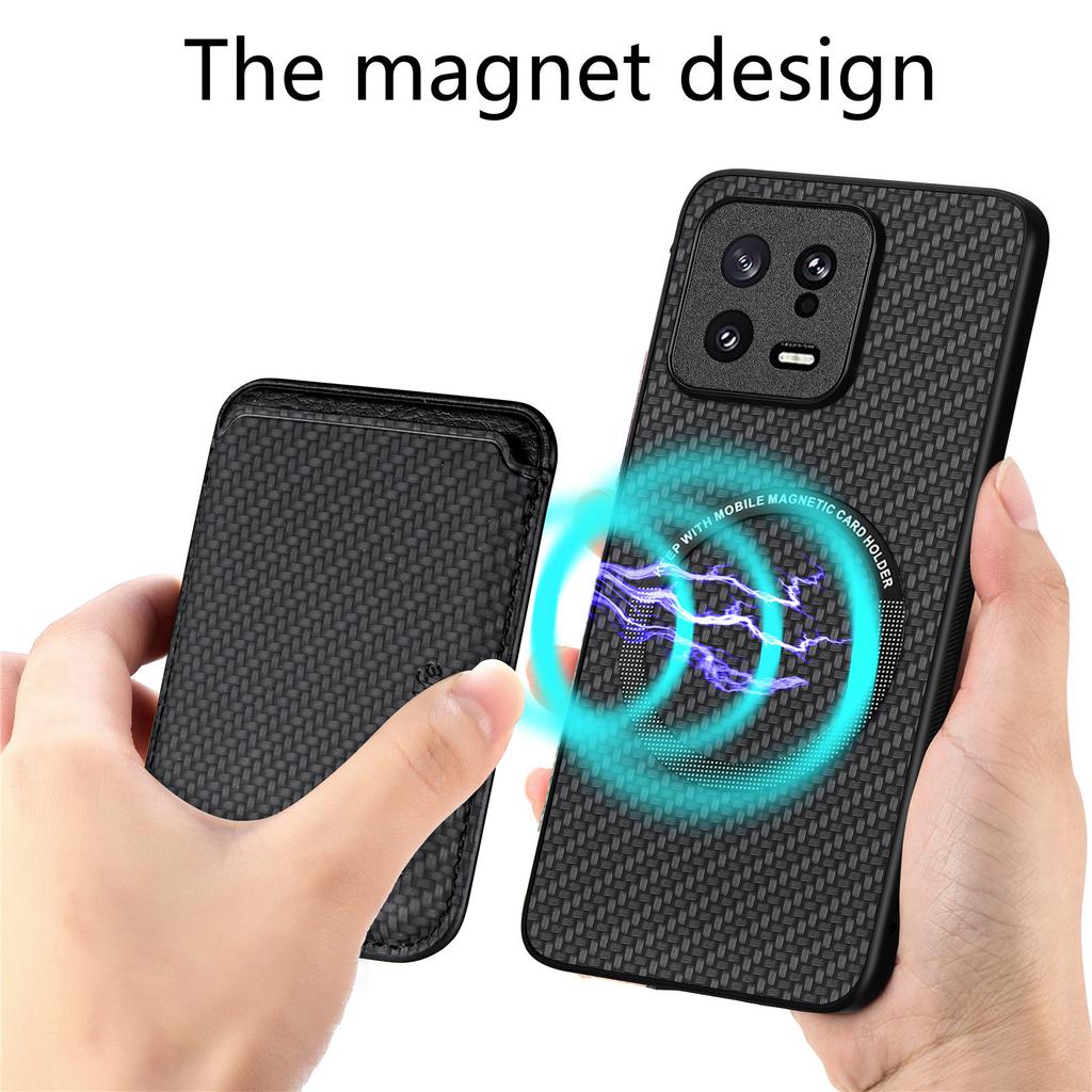 Detachable Card Holder Case for Xiaomi 13 5G,Carbon Fiber Texture Anti-scratch Cell Phone Cover