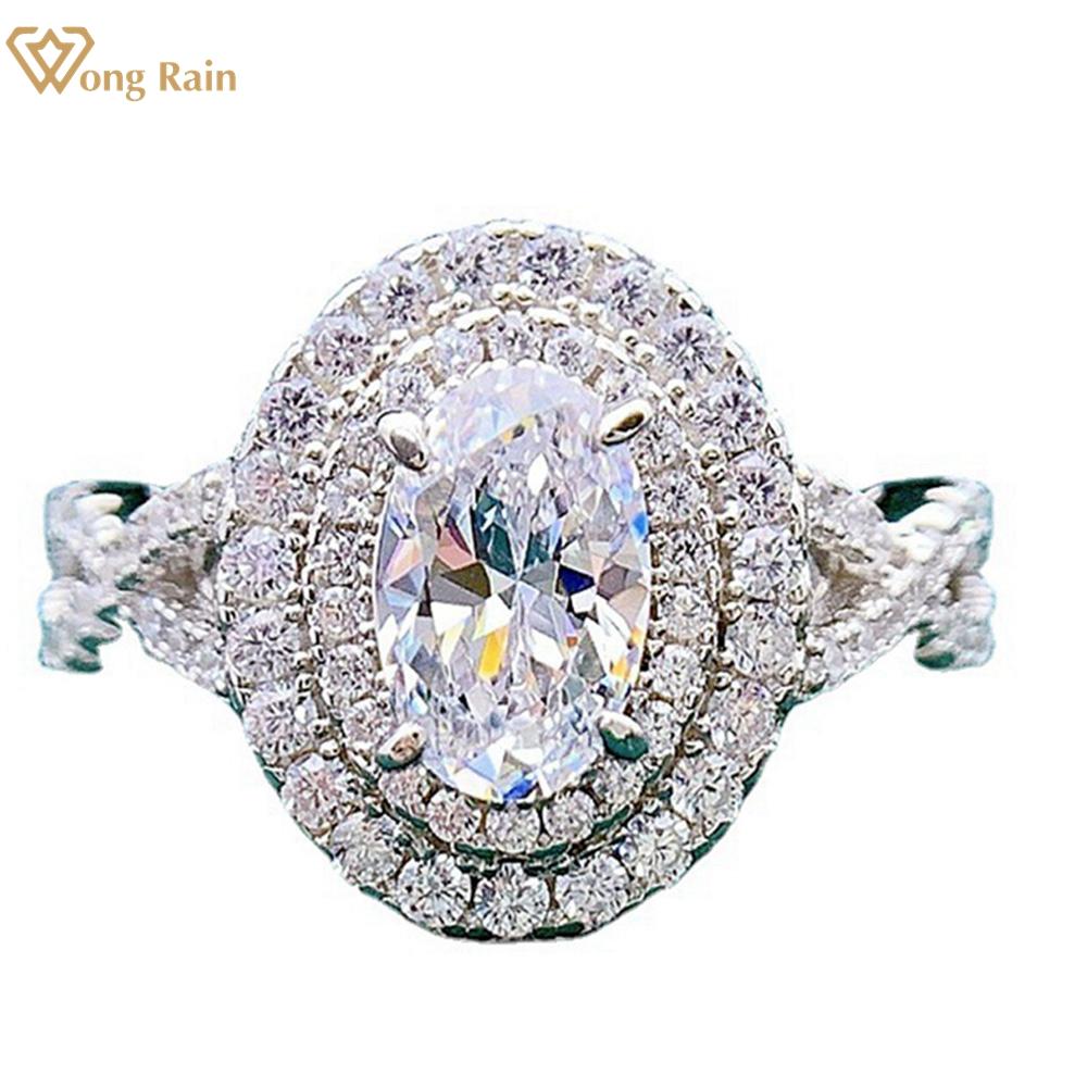 

Wong Rain Романтическое кольцо из 100% стерлингового серебра 925 пробы овальной огранки 5*8 мм AAAAA с цирконами, драгоценный камень, обручальное ювелирное кольцо для женщин US 5 белый