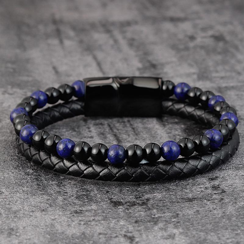 Charm Rope Nerez Magnetický Přírodní Kámen Kožený Muž Náramek Korálkový Náramek Sopečný kámen Náramky Náramky Řetízek Dárek