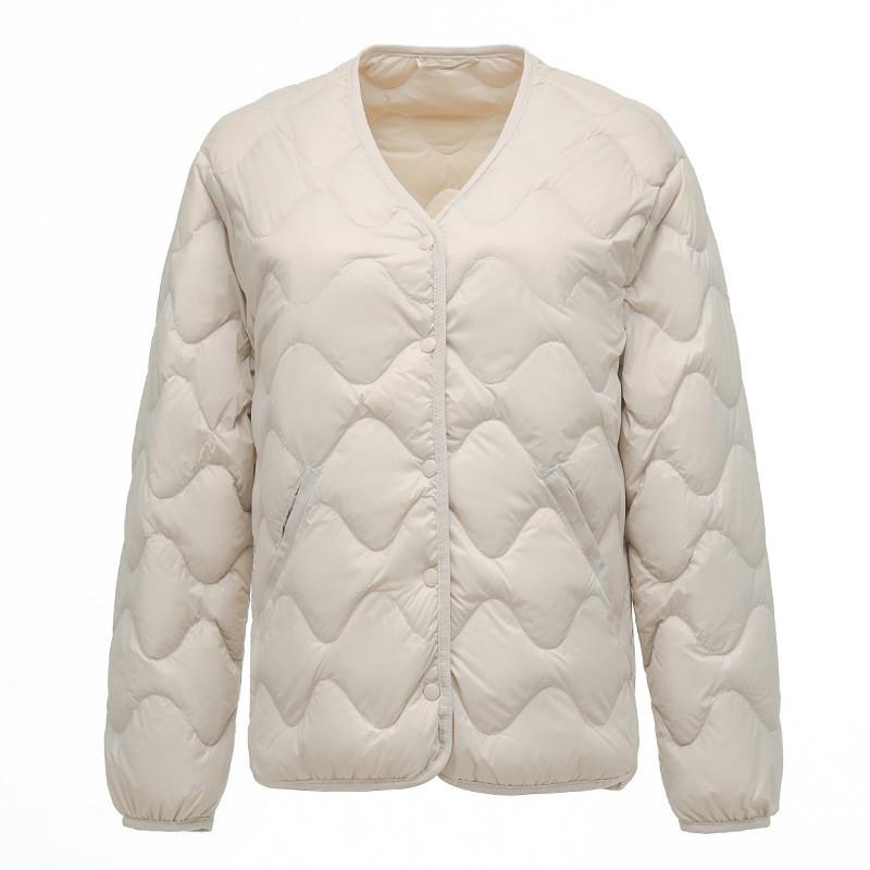 Womens Lightweight V-Neck Short Down Jacket Thin Puffer Coat Winter Casual Wear
