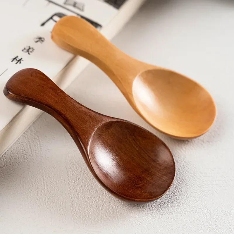 Mini Wooden Spoons Short Handle Coffee Tea Sugar Spoons Dinner Party Dessert Scoops Kitchen Tableware Spice Condiment Spoon