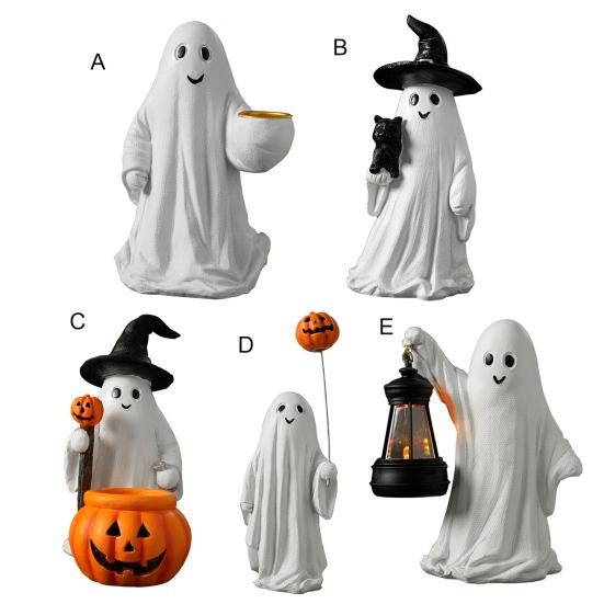 Halloween Ornament Spøkelse Heksehatt Gresskardesign Resin Statuett Dekorasjon Hjemmefest Atmosfære Rekvisitter