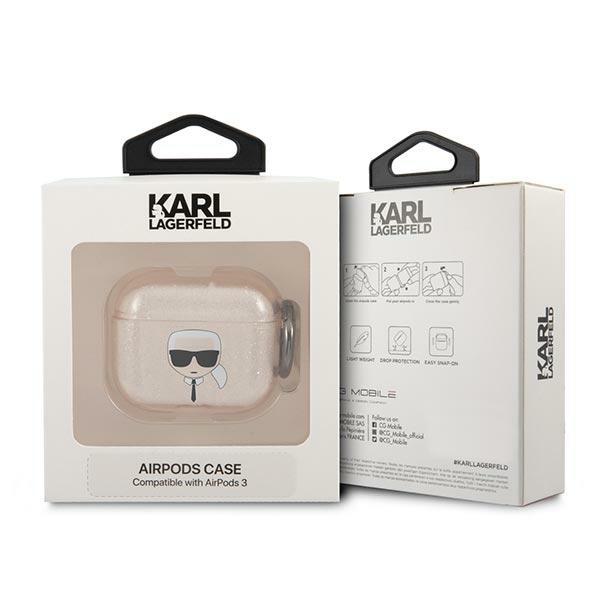 Etui Do AirPods 3 Karl Lagerfeld Glitter Karl's Head Złote
