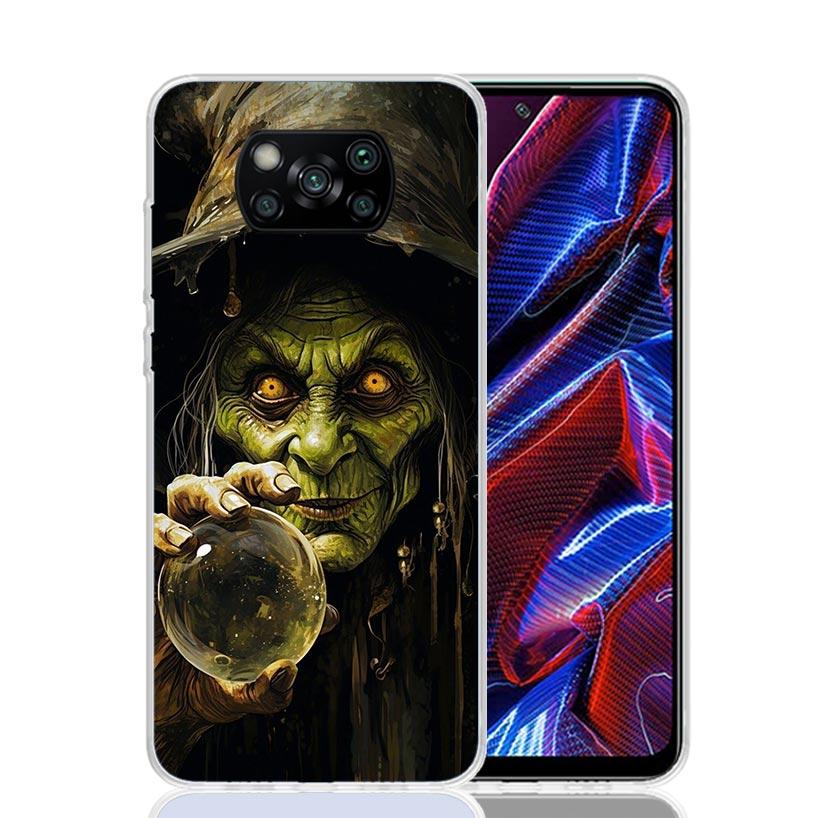Halloween Moon Witch Horror Phone Case For Xiaomi Poco X7 X6 X5 Pro F7 Ultra Redmi 15C 15 13 13C 12 12C 10 10A 10C 9 9A 9C 9T Co