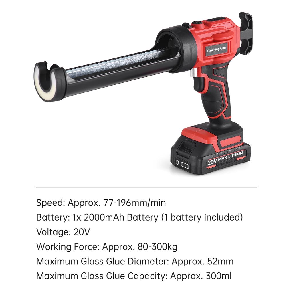 Cordless Caulking Machine 20V Hand-held Cordless Electric Caulking Tool Kit 4   Speeds for Filling Sealing Comes with Battery and   LED