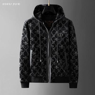 2026 Winter European High-End Men's Suede Print Hooded Cotton Jacket - Casual Warm Coat