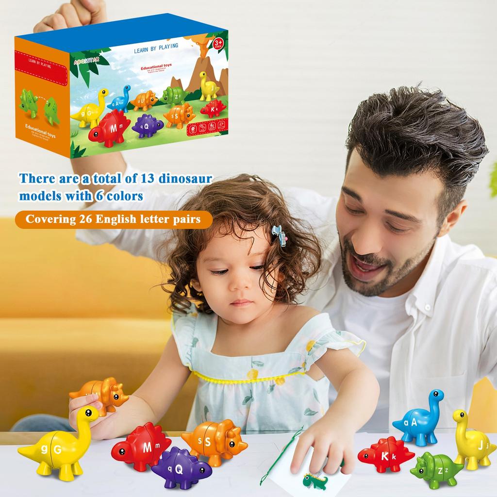 Dinosaur Pairing Toy With Storage Bucket, Double-sided Alphabet/number/pattern Printing, Children's Puzzle Toy