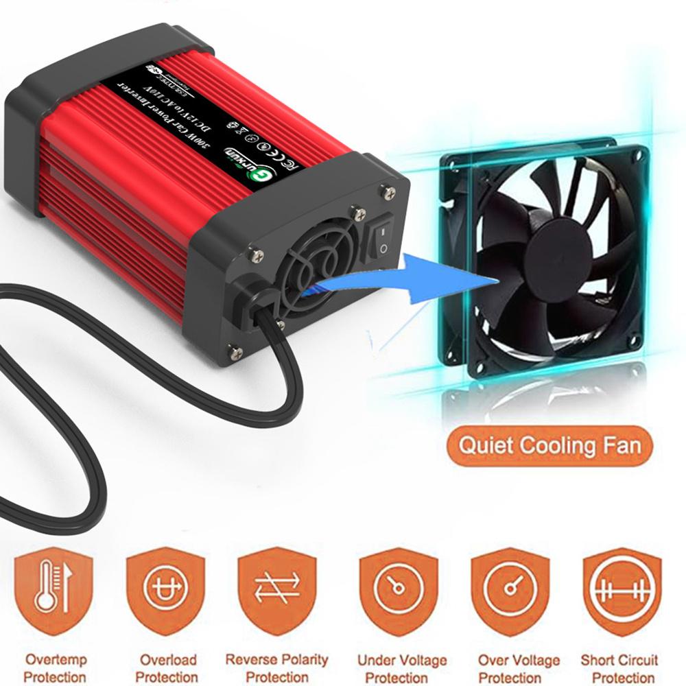 300W Car Power Inverter 12V to 220V Voltage Converter Portable Charger for Phone/Speaker/Camera, European Standard