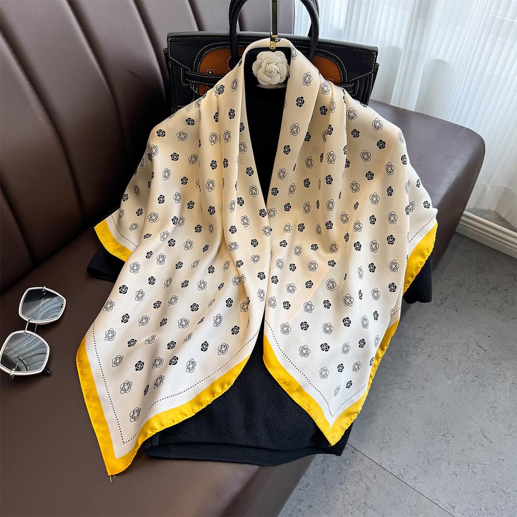 90×90Cm  Satin Shawl Design Flowers Silk Square Women Neck Scarves Wrap Headkerchief Beach Hair Band Women'S Bandana