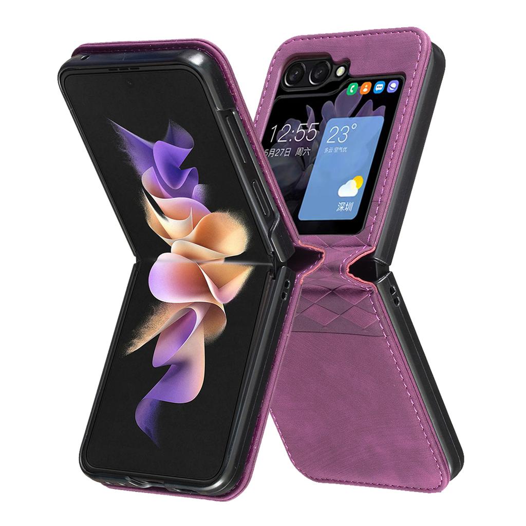 For Samsung Galaxy Z Flip7 FE 5G/Z Flip6 5G/Z Flip5 5G Case Grid Pattern Imprint Leather Shockproof Phone Cover