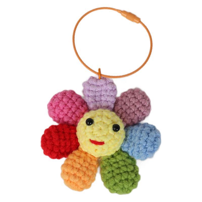 Rainbow Smiley Sunflower Seven-Petal Wool Keychain