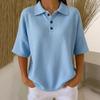 Women's Short Sleeve Polo Shirt Waffle Texture Lapel Collar Button Front Casual Loose Fit Solid Color Top
